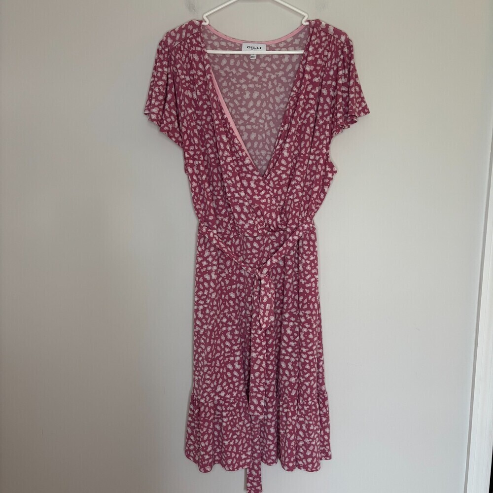 GILLI V-Neck Ruffle Short Sleeve Dress Womens 3X Tie Flutter Sleeve Pink Fairy